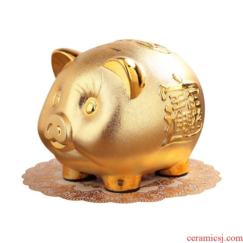 Ceramic golden piggy Banks couldn't only do not take a cookie jar into the piggy bank can be a large capacity of adult children
