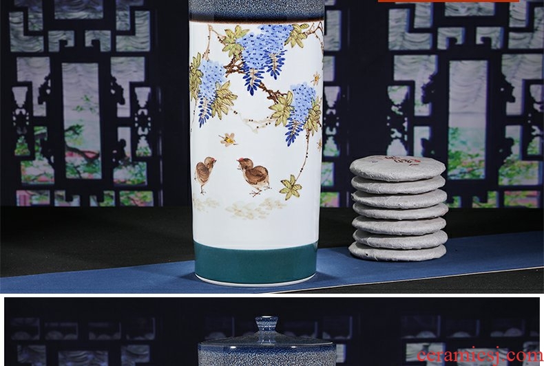 Continuous grain of jingdezhen ceramic hand - made large tank creative caddy fixings tea tea cake seal to restore ancient ways
