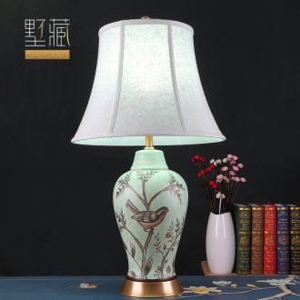 Modern American desk lamp decoration ceramics art design hand-painted copper whole sitting room the bedroom of the head of a bed new Chinese style lamps and lanterns