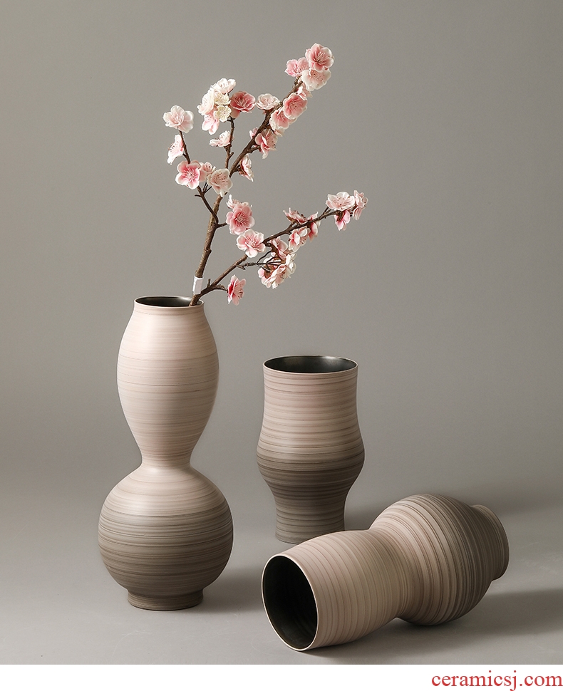 Large ceramic vase furnishing articles household act the role ofing is tasted modern Chinese flower arranging flowers sitting room pumpkin stripe pottery vases - 602459412132