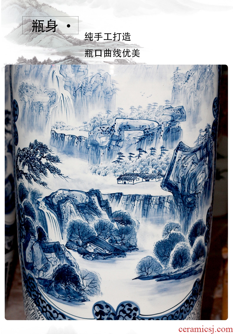 Large antique hand - made scenery of blue and white porcelain vase Chinese jingdezhen ceramics sitting room decorates porch crafts