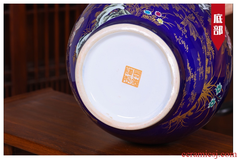 Jingdezhen large sapphire blue pottery and porcelain vases, flower arranging archaize sitting room of Chinese style household decorations TV ark, furnishing articles - 604920724124
