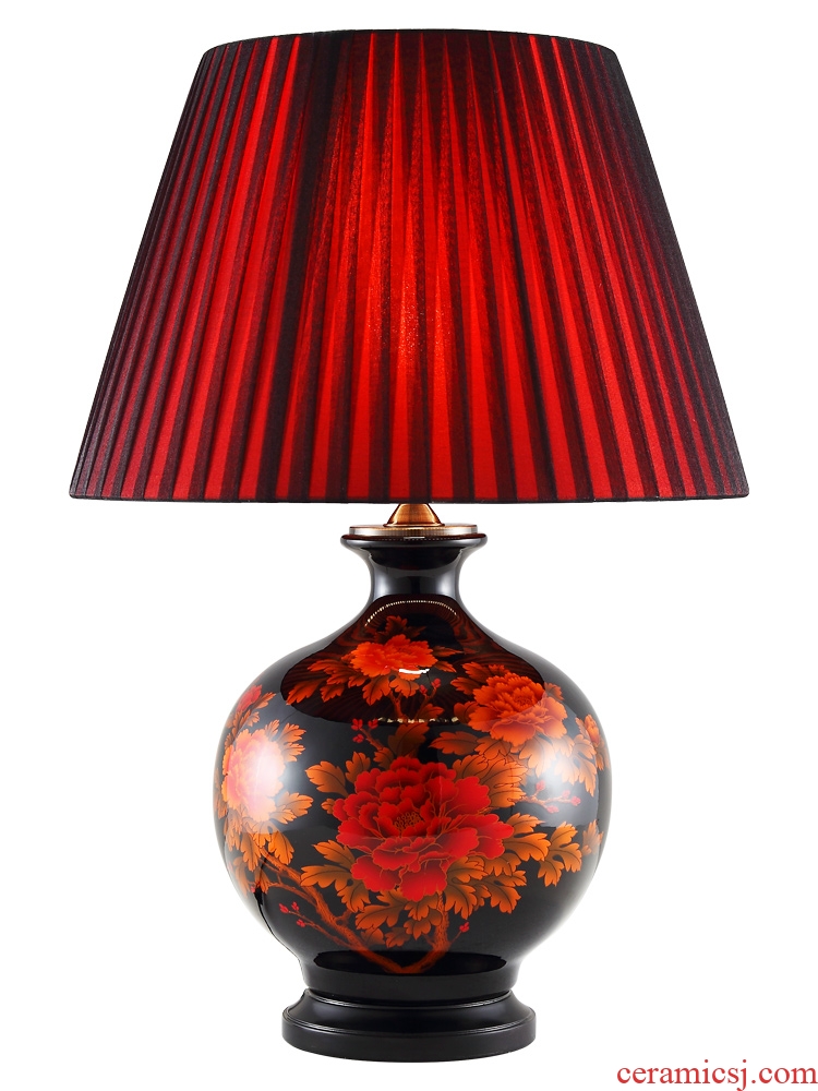 New Chinese style lamp ceramic decoration art modern I rich red copper lamps and lanterns of the sitting room the bedroom of the head of a bed