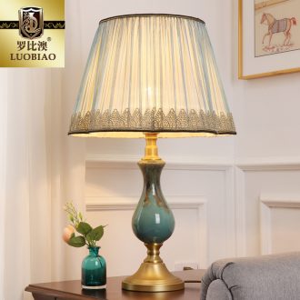 Europe type desk lamp bedroom nightstand lamp modern creative American sitting room is adjustable light sweet carried all copper ceramic lamp