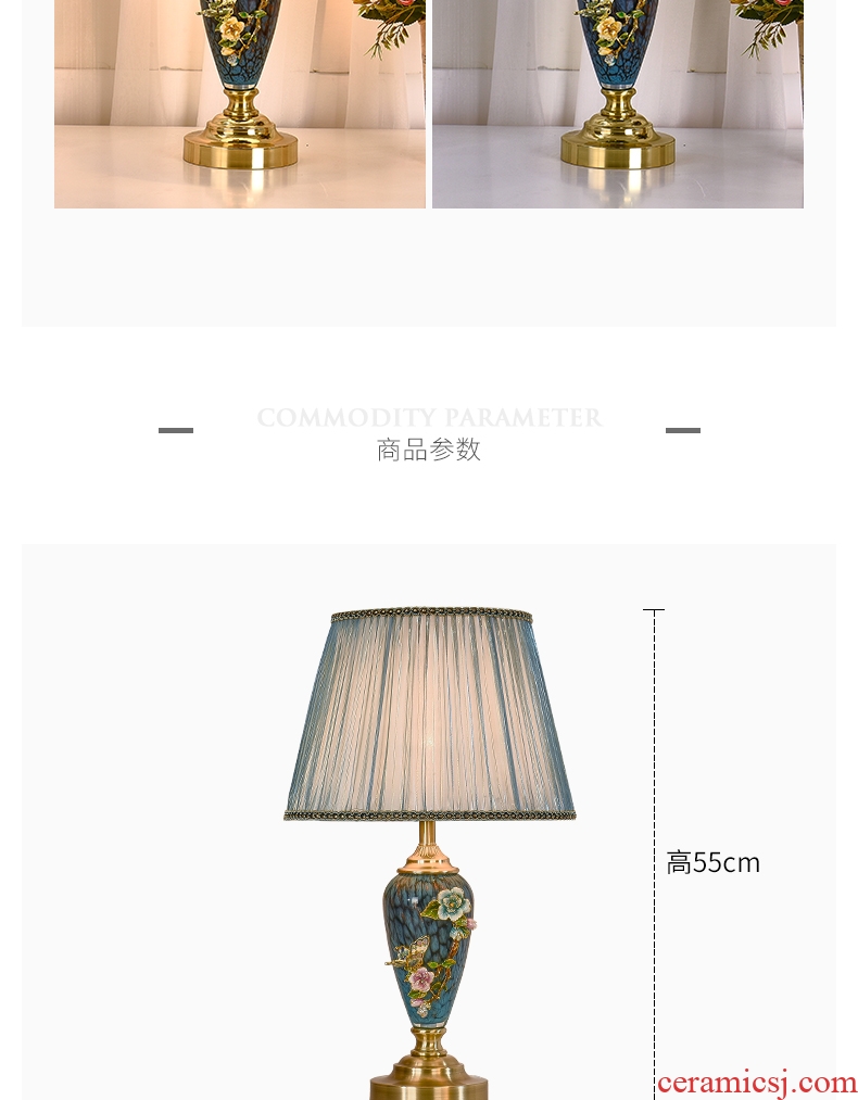 American retro full copper colored enamel lamp European - style key-2 luxury study creative ceramic marriage of bedroom the head of a bed room living room