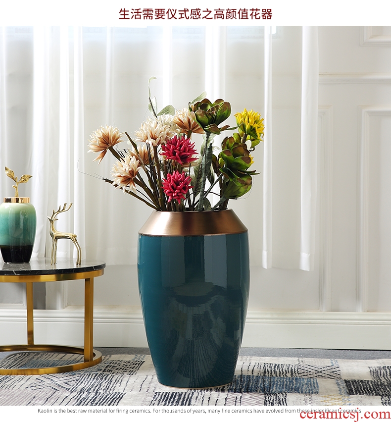 The Big ground ceramic vase furnishing articles European living room TV cabinet dry flower adornment household size flowerpot Roman column - 600317618219