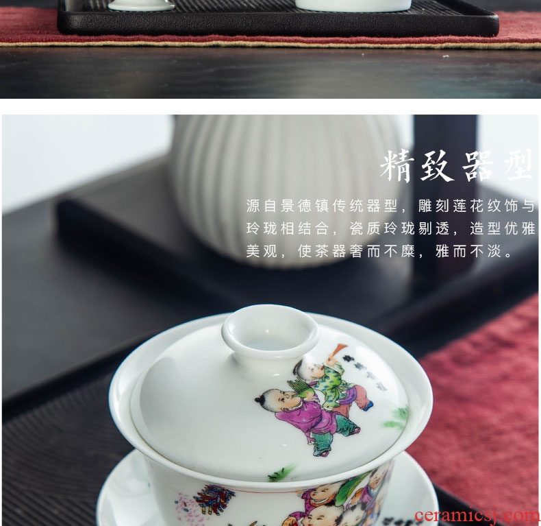 Jingdezhen tureen large cups in white tea bowl three tureen famille rose porcelain household kung fu tea cup