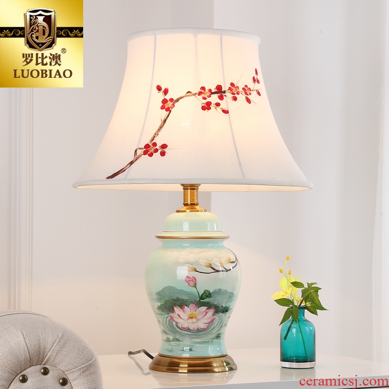 Adjustable desk lamp of bedroom the head of a bed lamp creative romantic warm light of new Chinese style is contracted and I sitting room key-2 luxury ceramic lamp