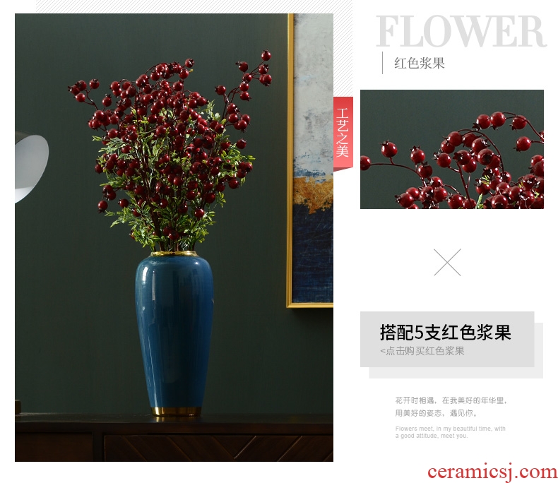 New Chinese style ceramic plug-in simulation flower art vase furnishing articles creative modern American household adornment flowers sitting room