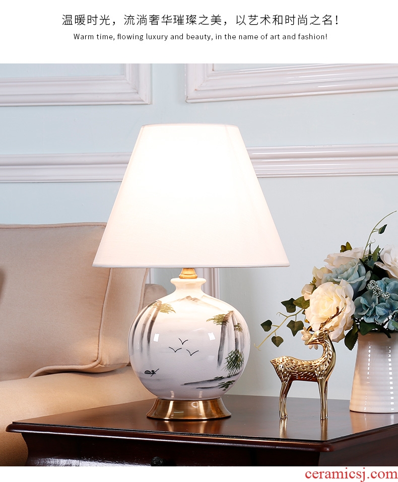 New Chinese style ceramic desk lamp sitting room bedroom berth lamp of modern Chinese wind restoring ancient ways zen hand-painted decorative warmth