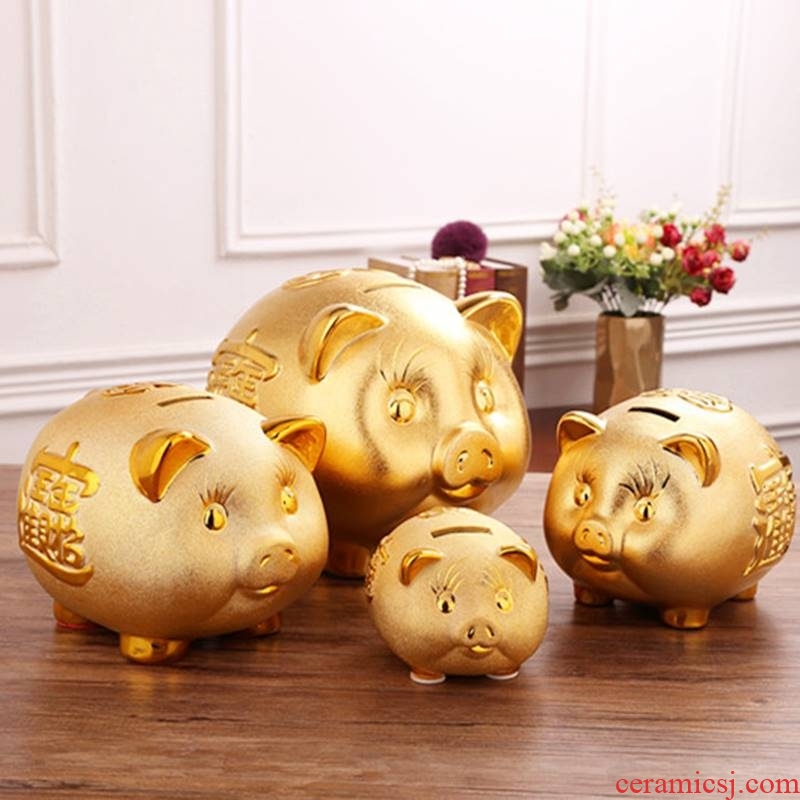 Ceramic golden piggy Banks couldn 't only do not take a cookie jar into the piggy bank can be a large capacity of adult children