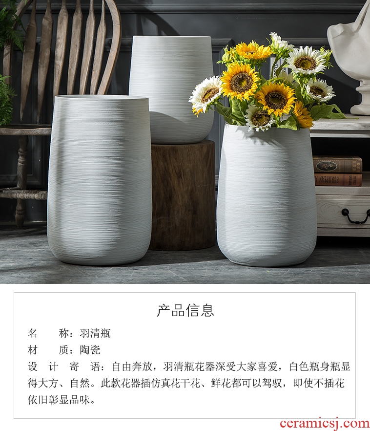 Decoration to the hotel villa large vase furnishing articles sitting room ground flower arranging the Nordic creative green plant ceramic flower pot cylinder - 598391877637