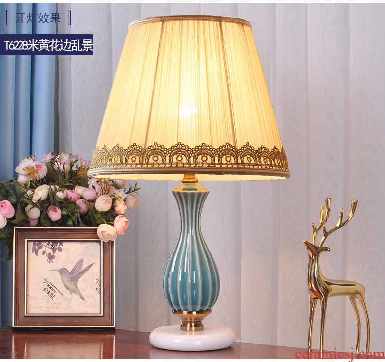 Decorative lamp bedroom nightstand American simple ceramic dimmer remote modern marriage room warm warm light got connected