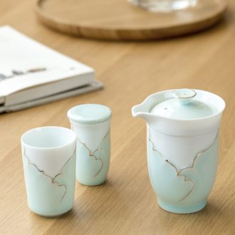 Ceramic travel kung fu tea set is suing celadon crack of portable with a second pot cup gift boxes