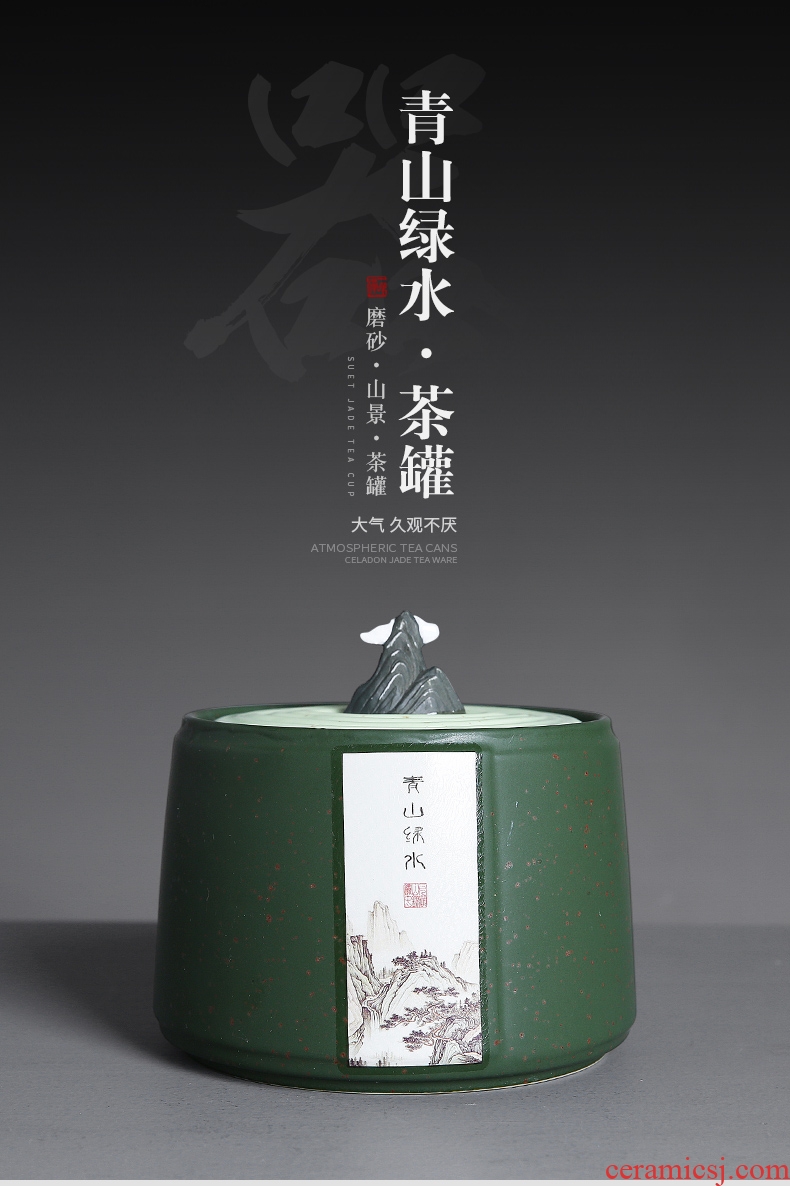 Auspicious edge tea caddy fixings ceramic tea tea box half jins to storage sealed jar