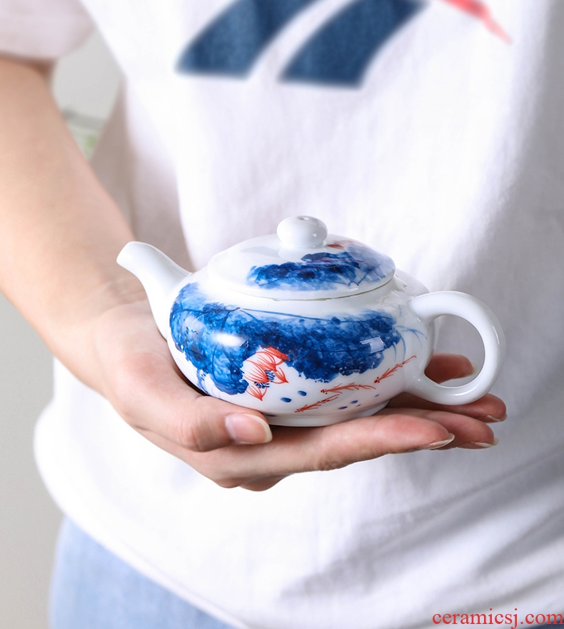 The high time pure white ceramic kunfu tea teapot 's hand lotus POTS teapot tea flushing device large contracted