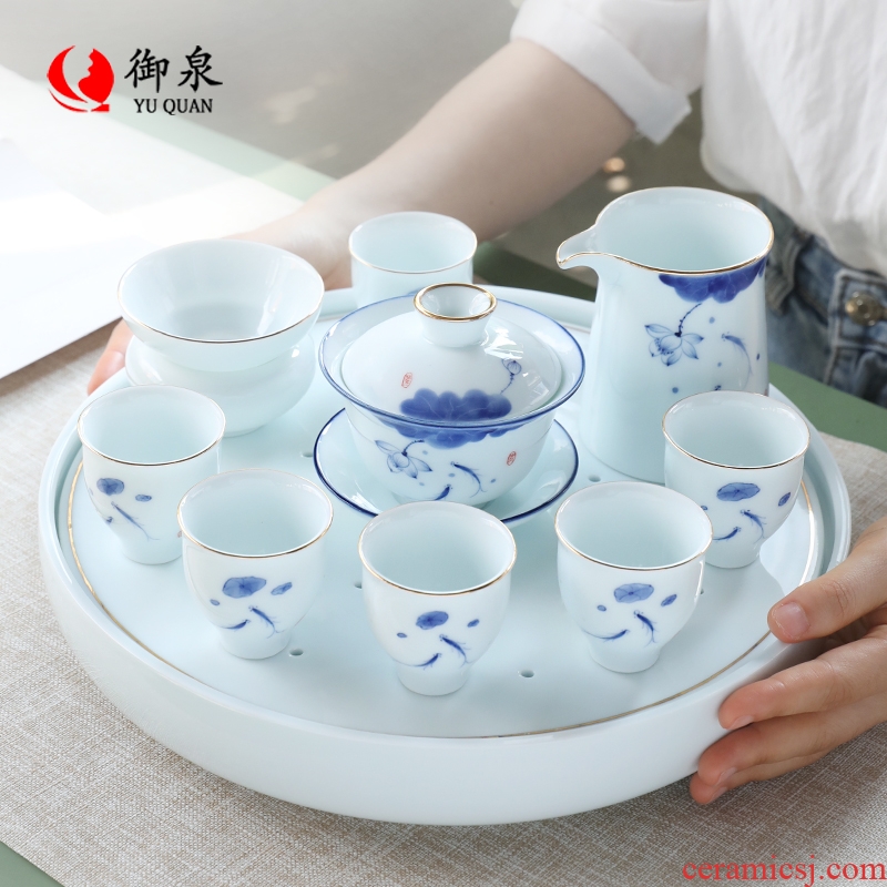Imperial springs, hand - made lotus ceramics fair keller points tea ware kung fu tea tea sets accessories tea sea Chinese style