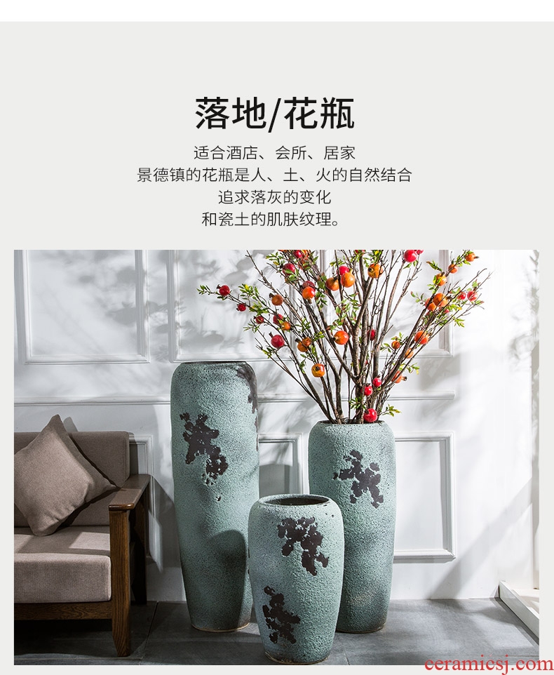 Manual ground ceramic vase black Chinese style living room hotel big TangHua furnishing articles household soft adornment restoring ancient ways - 594245104185