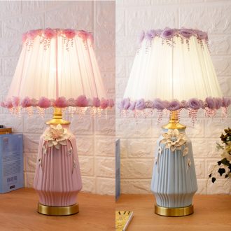 Nordic ins girls pink ceramic desk lamp European - style bedroom berth lamp creative fashion warm home wedding room