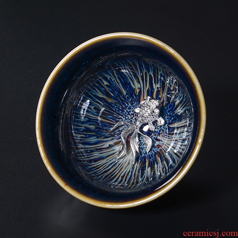 Tao blessing silver obsidian variable jingdezhen blue drawing cup home drawing star light masters cup Chinese zodiac