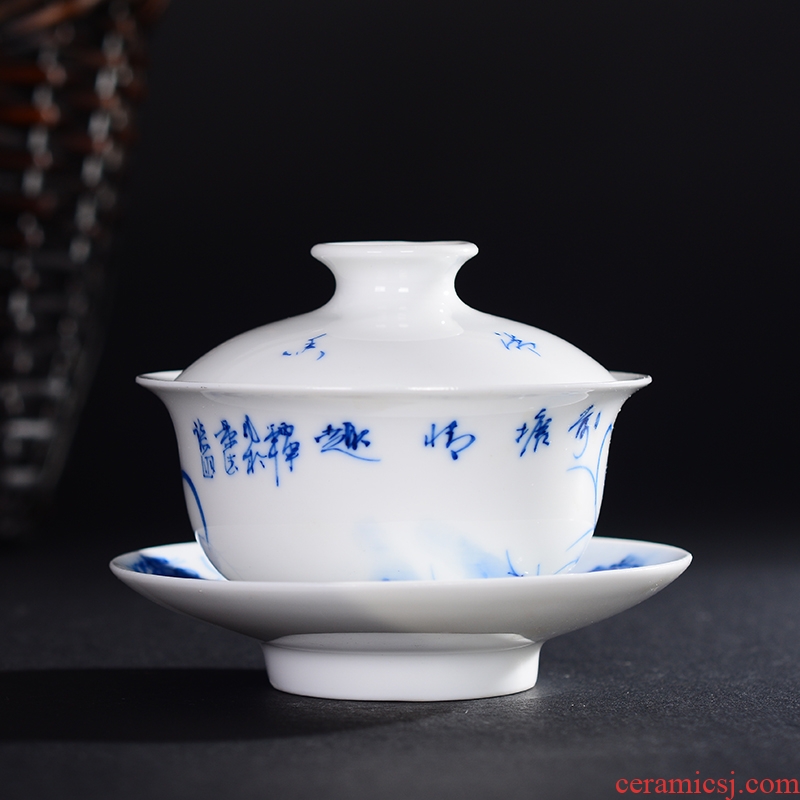 Jingdezhen ceramic kung fu to three tureen porcelain tea set tea cups finger bowl of tea to worship the teacup