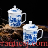 Jingdezhen ceramic hand-painted porcelain painting landscape filtering cup cup tea cups with cover glass office meeting