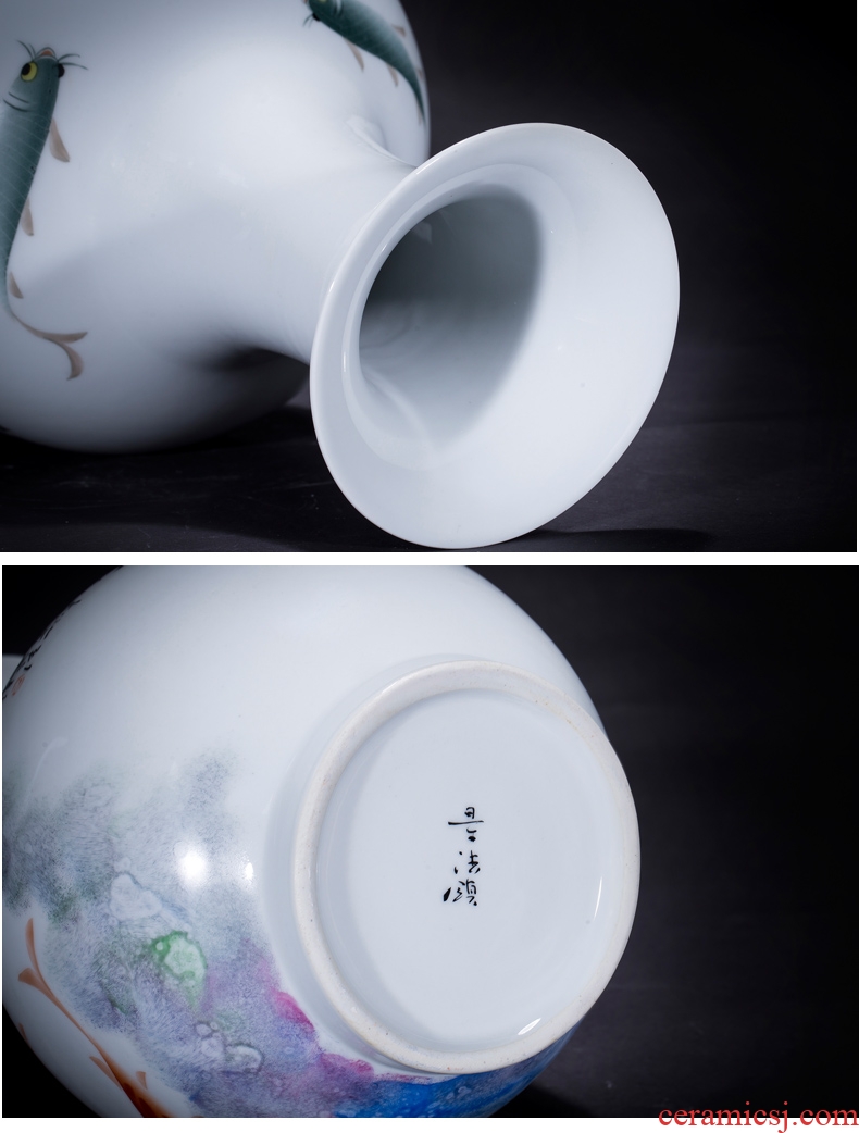 Jingdezhen famous master hand made lotus ceramics vase furnishing articles of new Chinese style decorates porch sitting room big furnishing articles