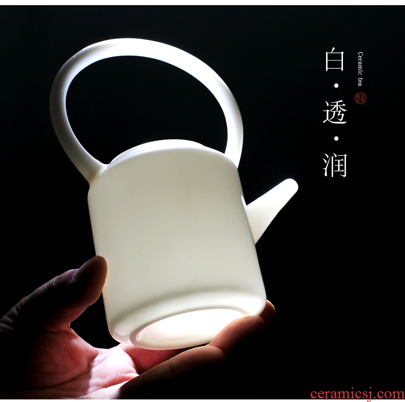 DH white porcelain tea set six people contracted household teapot jingdezhen kung fu tea cup set ceramic small cups