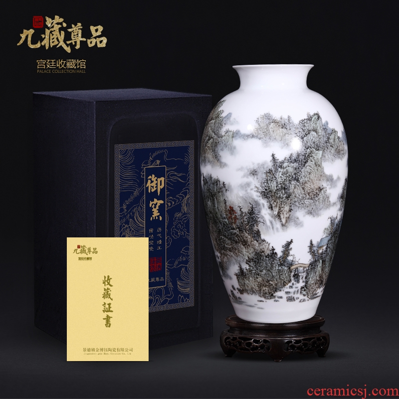 Master of jingdezhen ceramics dong-ming li hand-painted pastel landscape vase Chinese style living room TV ark flower arranging furnishing articles
