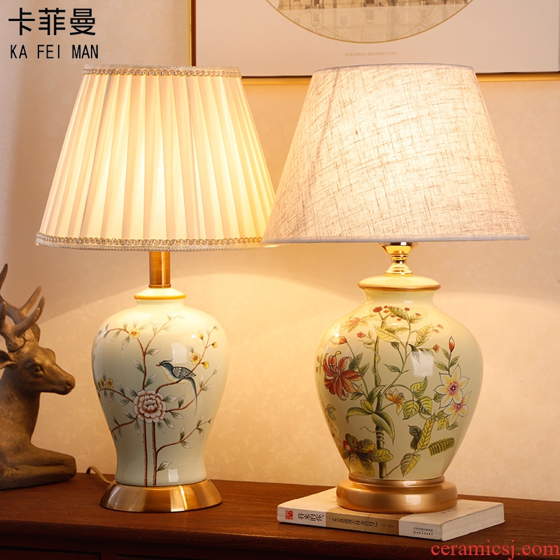 Ceramic lamp American bedroom living room study of new Chinese style restoring ancient ways European - style decorative lamps and lanterns is I warm bedside lamp