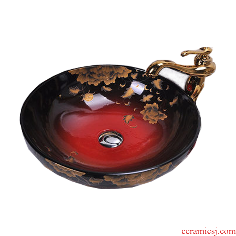 Jingdezhen ceramic red and black yellow iris ceramic art basin on its lavatory sink basin