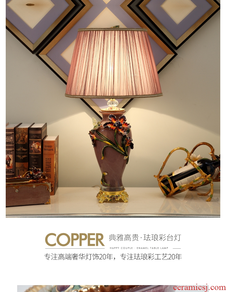 The American colored enamel lamp sitting room lamps and lanterns of bedroom the head of a bed luxury villa high-grade atmosphere originality ceramic lamp