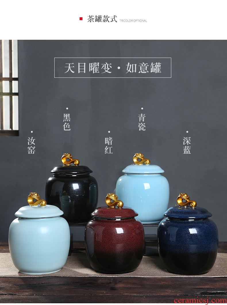 Auspicious edge caddy fixings ceramic large red glaze, a kilo is installed seal storage POTS of tea packaging household