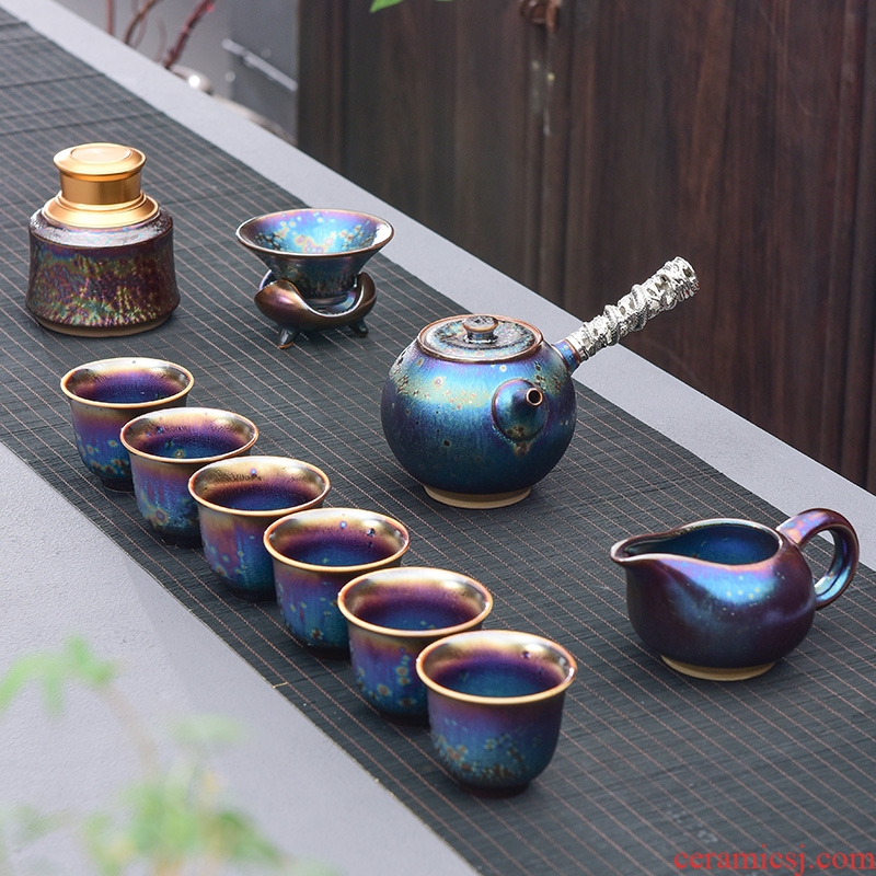 Tao blessing to build light tea set 7 colour red glaze, glaze kiln kung fu tea sets ceramic tea set by the peacock