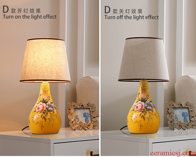 Desk lamp of bedroom nightstand lamp American pastoral sitting room European - style home warm warm light of new Chinese style ceramic small Desk lamp