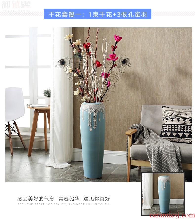 Jingdezhen blue and white porcelain general large pot sitting room place porch decoration of Chinese style household archaize ceramic vase - 598117661249