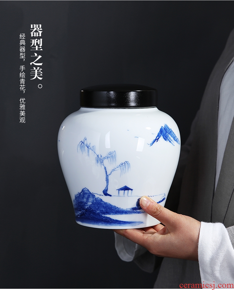 Auspicious margin of dehua white porcelain ceramic hand painting landscape seal storage tanks puer tea caddy fixings cylinder moistureproof as cans
