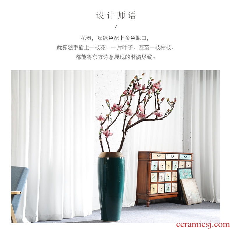 Jingdezhen ceramics green glaze landscape painting and calligraphy tube quiver scroll sitting room place, the study of large cylinder vase - 597903530128