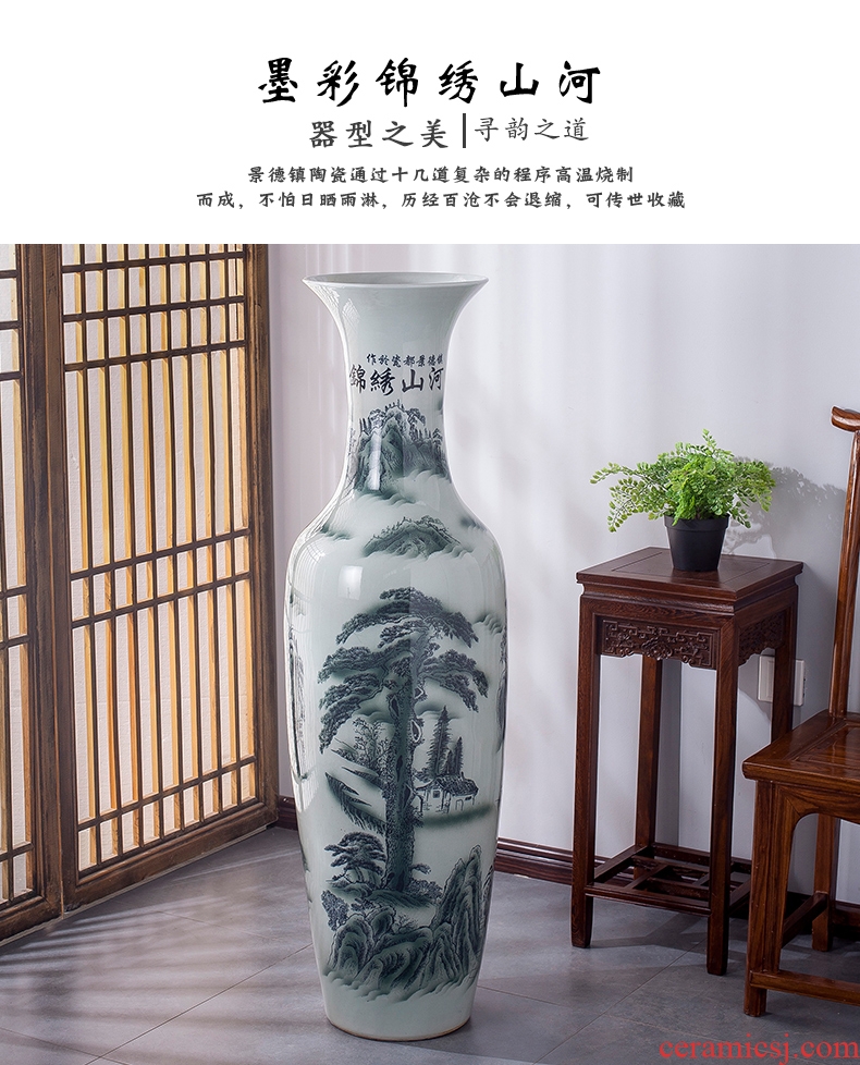 The Big vases, ceramic sitting room adornment is placed wave flower arranging flower implement modern blue and white contracted porcelain vase - 595481935034