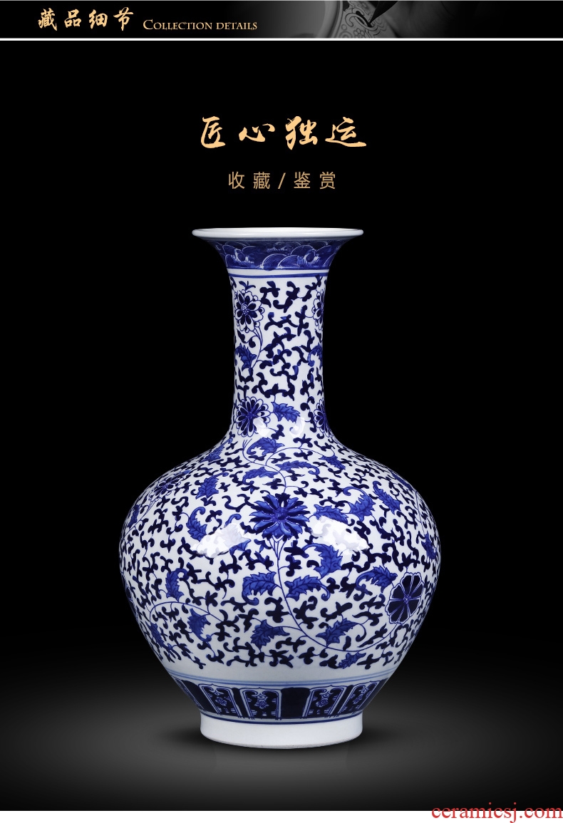 Jingdezhen blue and white porcelain ceramic vases, antique large flower arrangement of Chinese style living room TV cabinet home decoration furnishing articles - 600938722049