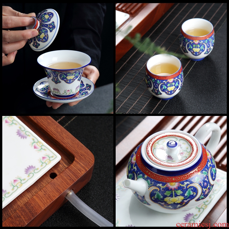 DH colored enamel of a complete set of ceramic tea set jingdezhen Chinese style household kung fu tea, contracted tea tray package
