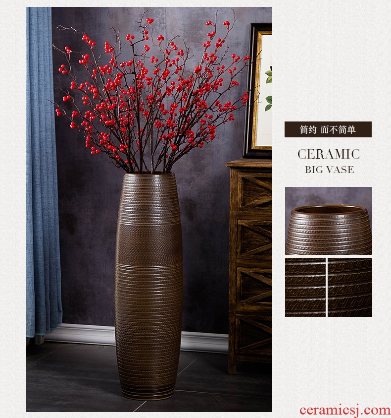 New Chinese style household act the role ofing is tasted grey wood grain ceramic vase furnishing articles large pot flowers, flower arranging furnishing articles sitting room - 594907447269