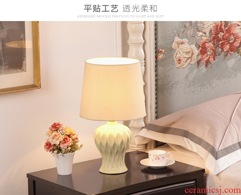 I and contracted ceramic desk lamp light warm key-2 luxury American - style desk lamp of bedroom the head of a bed creative adjustable light sitting room
