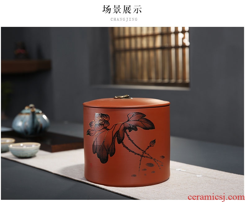 Auspicious margin of violet arenaceous caddy ceramic large scattered receives a kilo is installed seal big yards come to pu 'er POTS of household