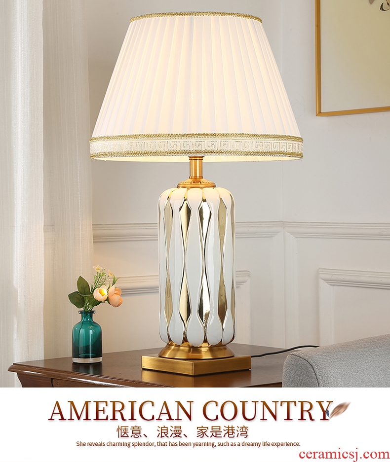 Europe type desk lamp contracted and I creative American light sweet bedroom key-2 luxury adjustable light household ceramics bedside table lamps and lanterns