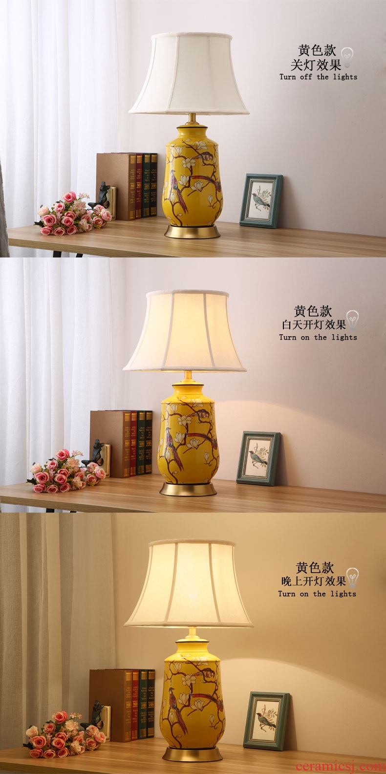 American desk lamp European rural living room corner of new Chinese style of bedroom the head of a bed a few full copper jingdezhen ceramic lamp