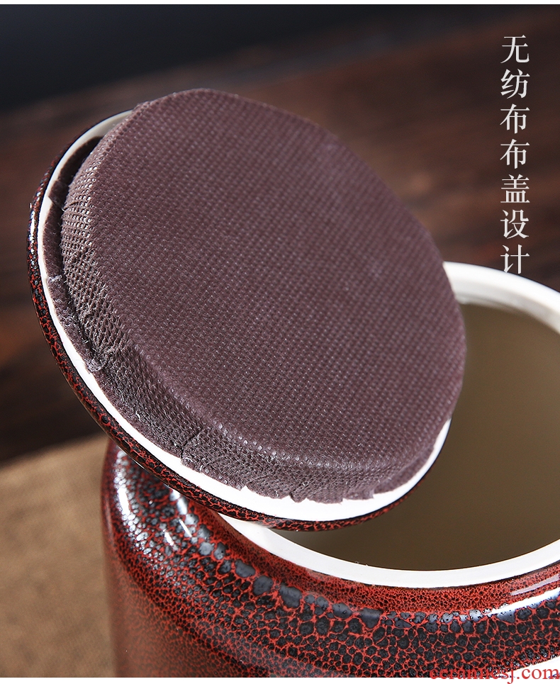 Auspicious edge caddy fixings ceramic large red glaze, a kilo is installed seal storage POTS of tea packaging household