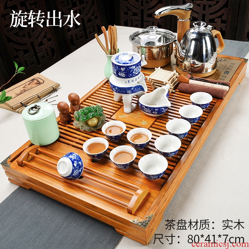 Besides beautiful pavilion tea set suits domestic half automatic lazy kung fu ceramic teapot tea tea tray cups of tea