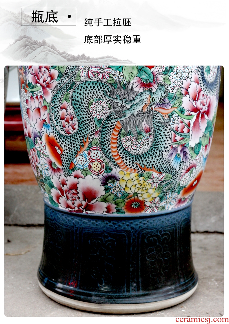 Jingdezhen hand - made big famille rose porcelain vase dragon large sitting room ground hotel furnishing articles porcelain gifts