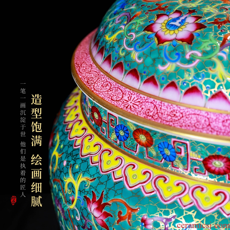 Archaize of jingdezhen ceramics colored enamel orb household decorative bottle study tea cover tank storage cover pot furnishing articles